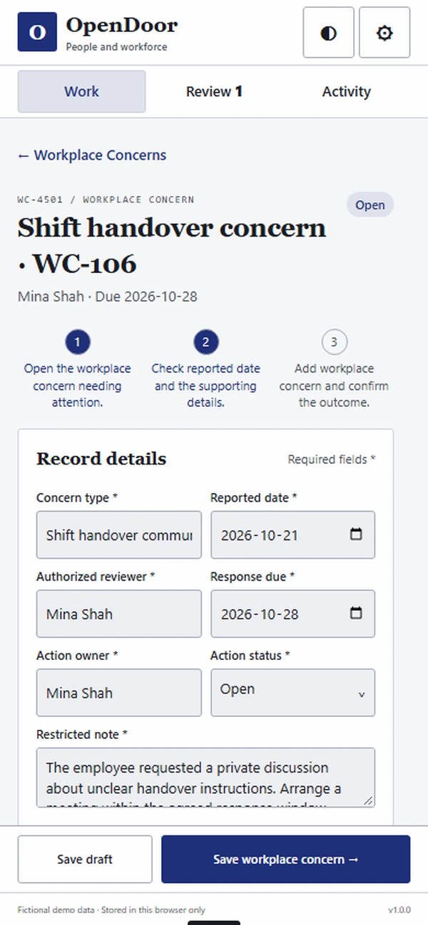OpenDoor: editable business record and action