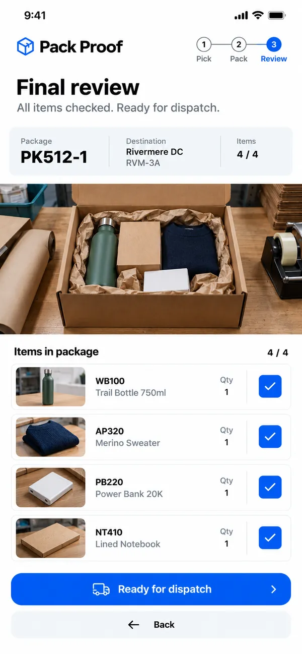 Review the package before marking it ready for dispatch.