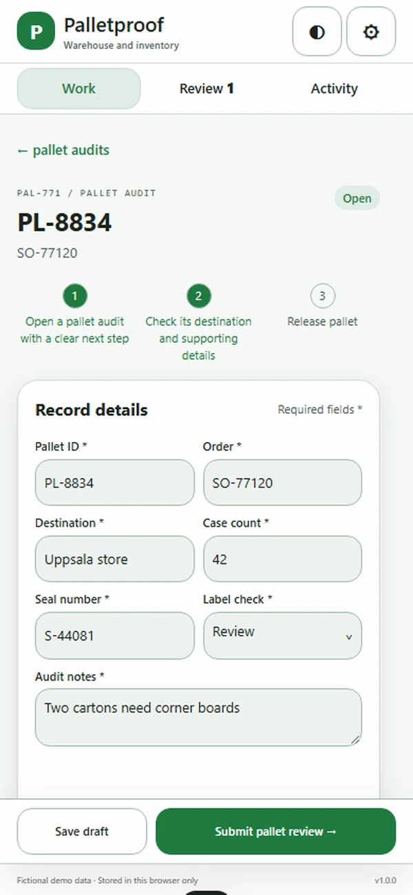 Palletproof: editable business record and action
