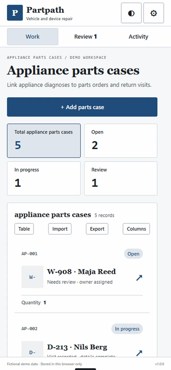 Partpath appliance repair app: the required part linked to the appliance diagnosis