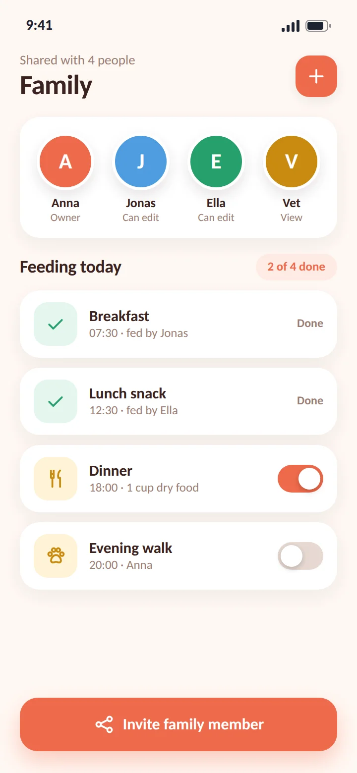 Family sharing and feeding reminders