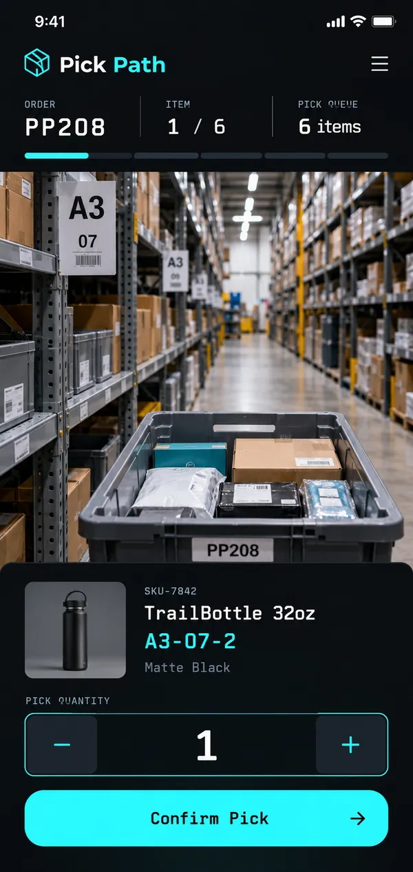 Pick Path warehouse picking app: assigned orders waiting in the pick queue