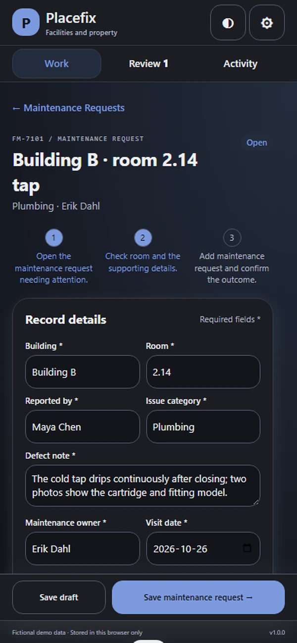Placefix: editable business record and action