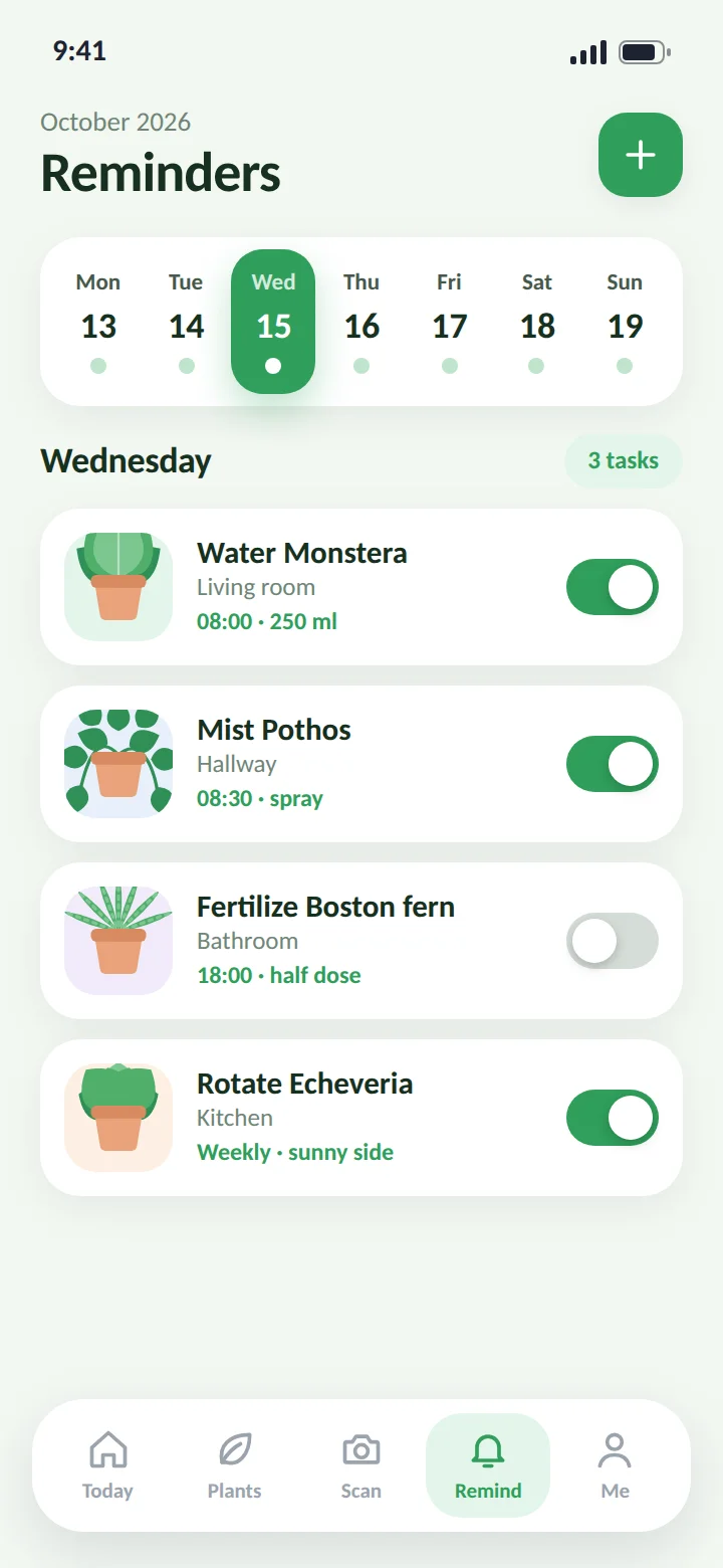 Watering and care reminders