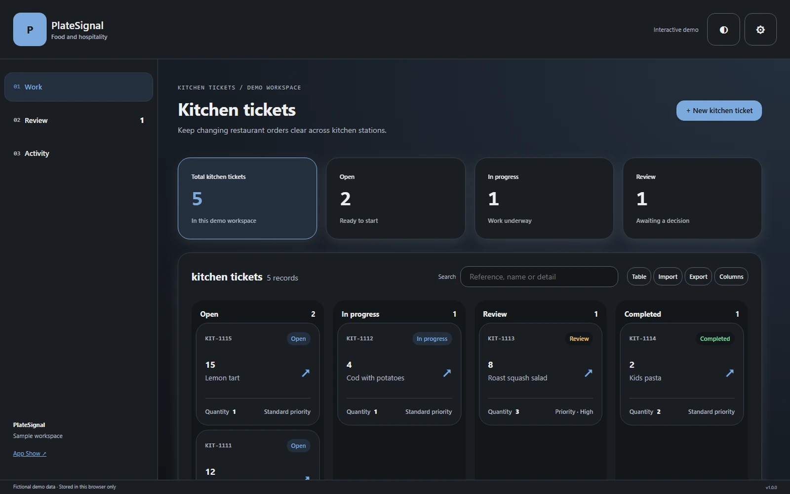 PlateSignal responsive pc workspace with sample business records.