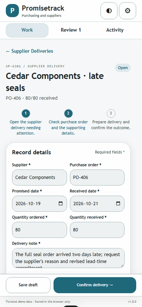 Promisetrack: editable business record and action