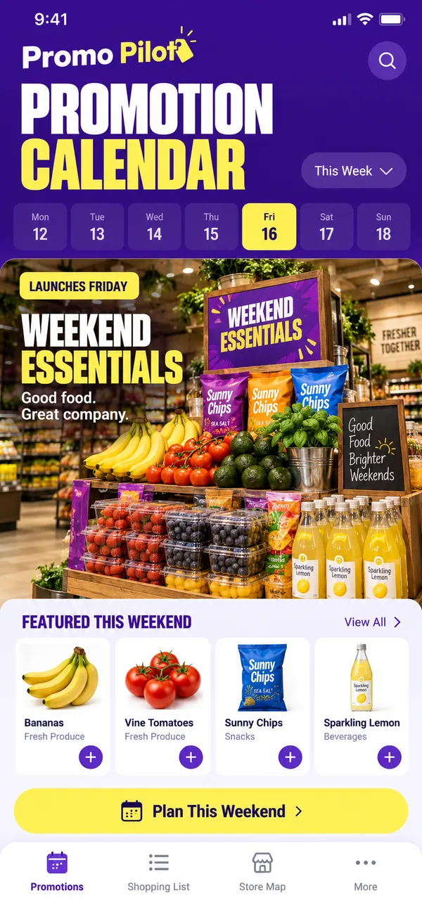 Promo Pilot retail promotion planning app: upcoming promotions shown on one calendar