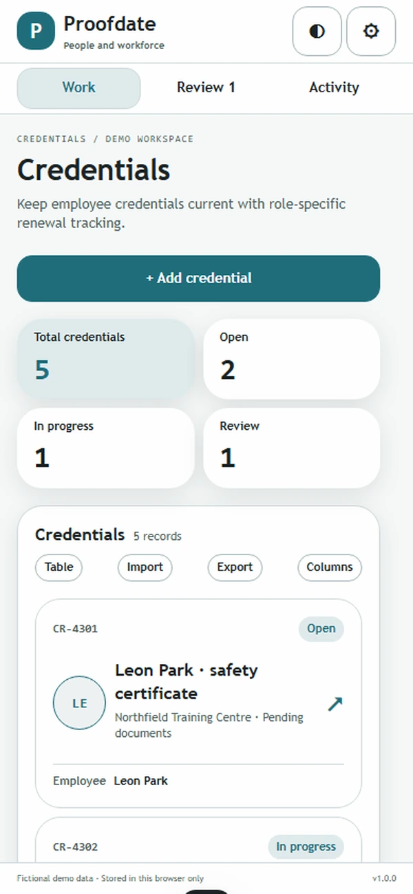 Proofdate: work queue with sample records