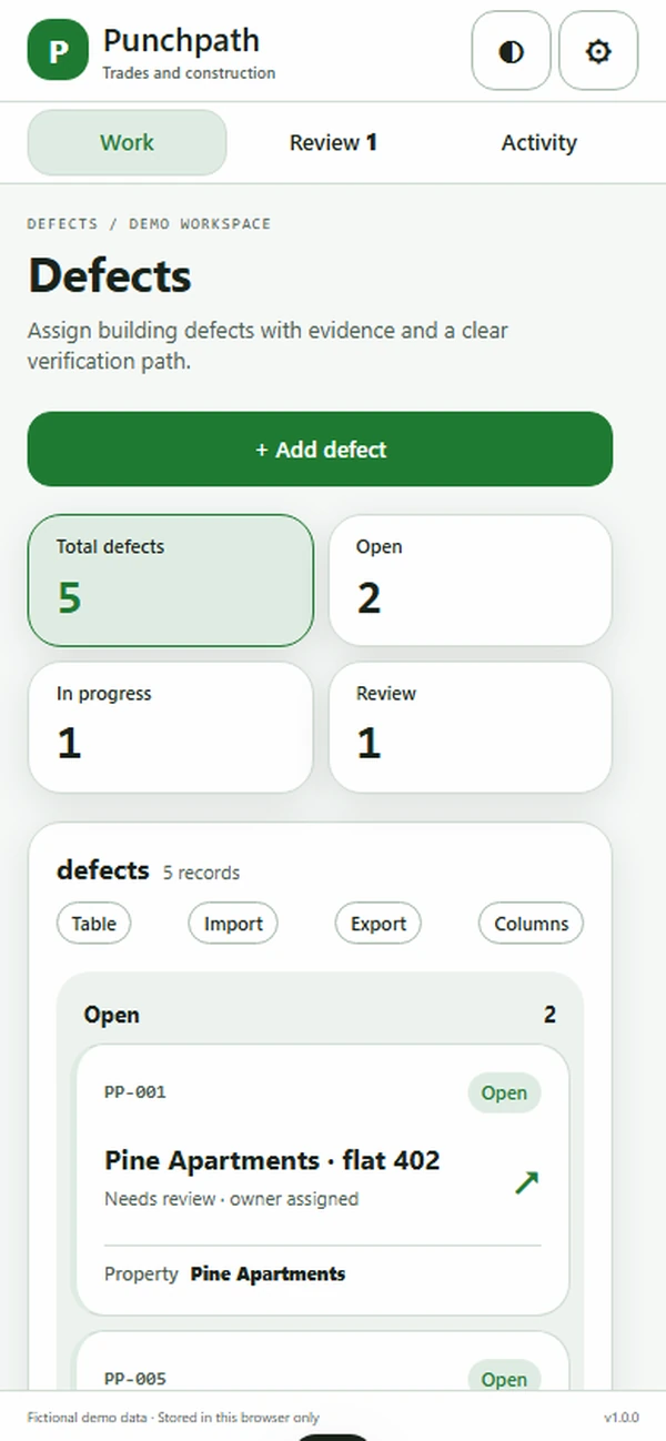 Punchpath snagging app: finishing defects listed room by room across the building