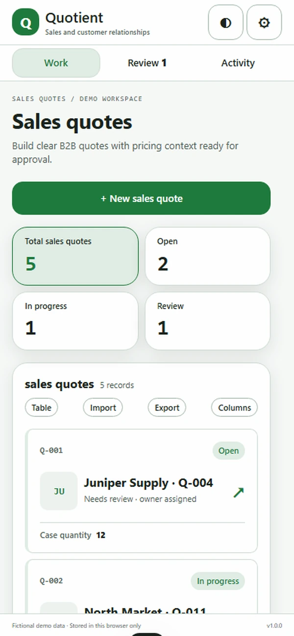 Quotient: work queue with sample records