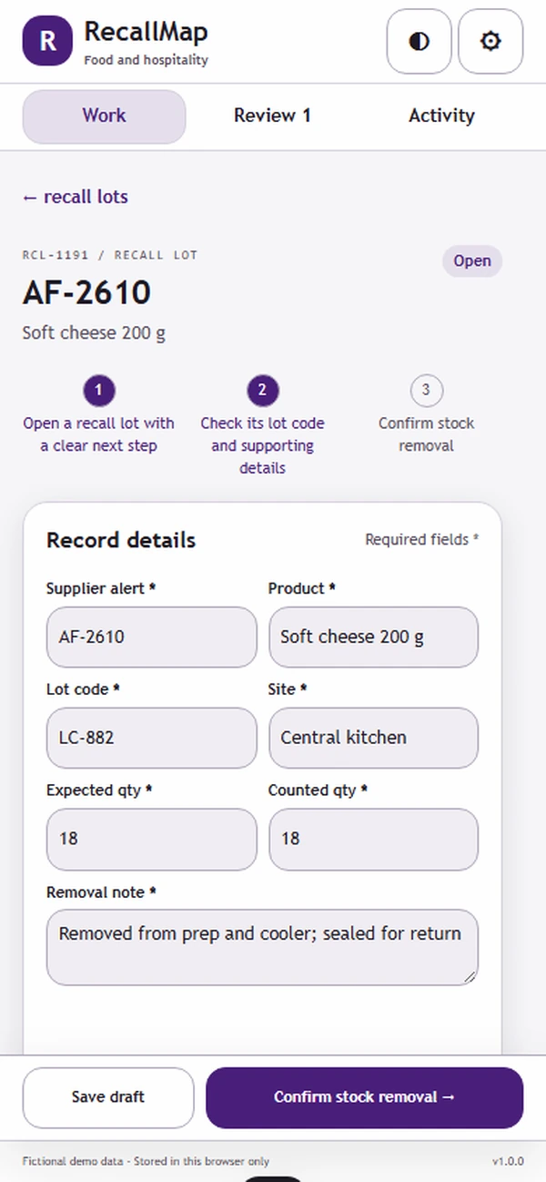 RecallMap: editable business record and action