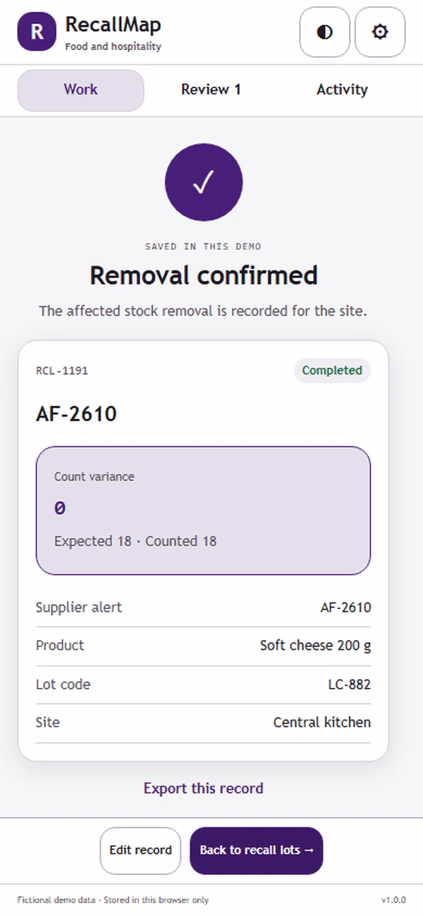 RecallMap: saved result with recorded details
