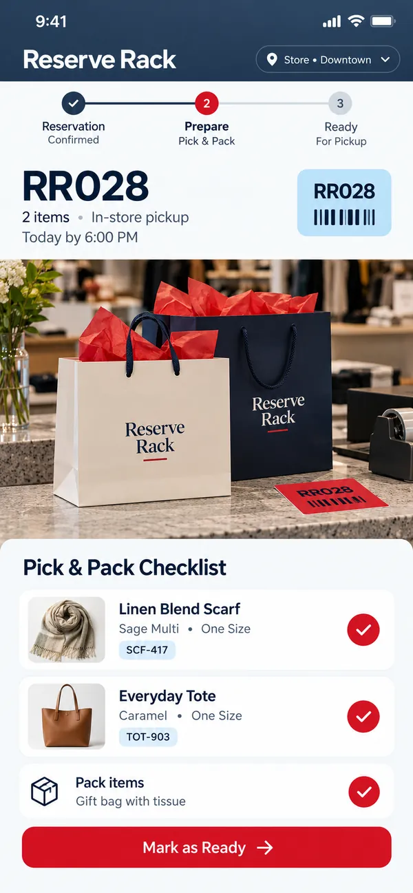 Prepare a reservation and check items and packaging.