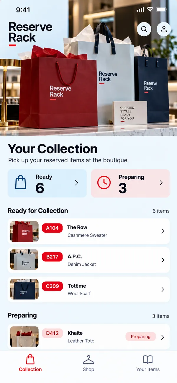 Reserve Rack click and collect app: reservations waiting for preparation or pickup