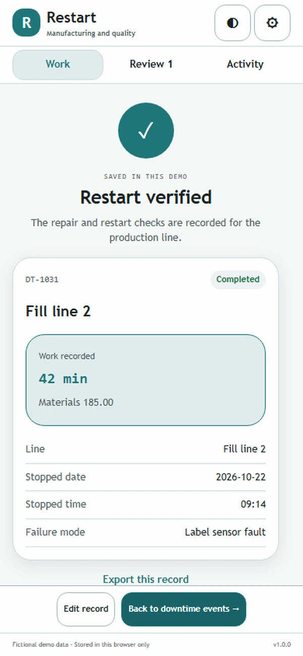Restart: saved result with recorded details
