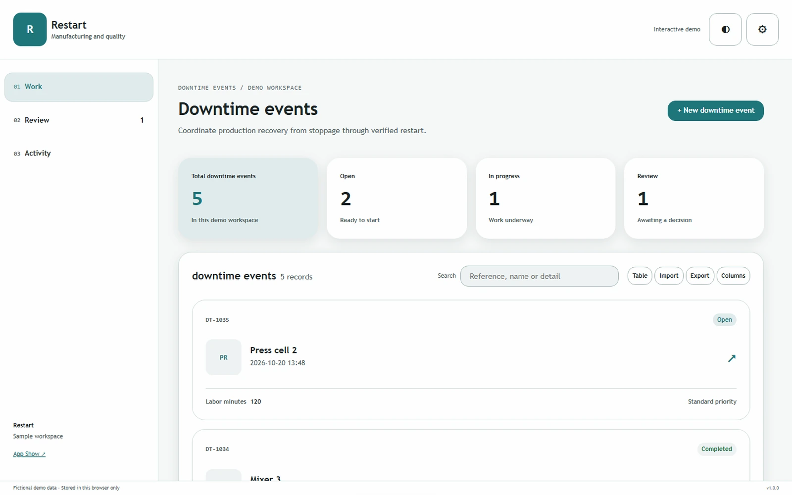 Restart responsive pc workspace with sample business records.