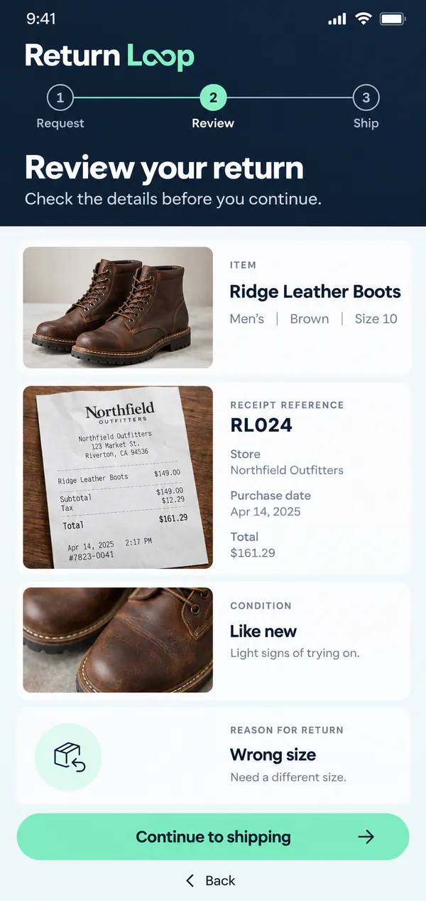 Review the return with reason, condition and photo.