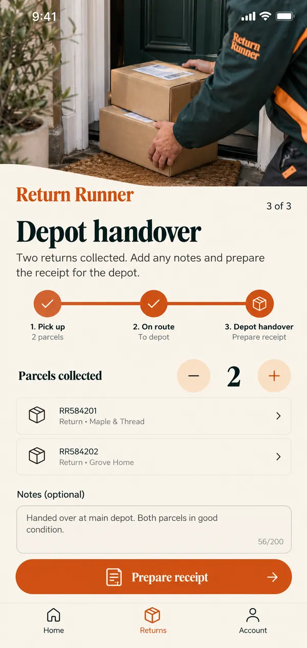 Hand the collected returns over to the depot.