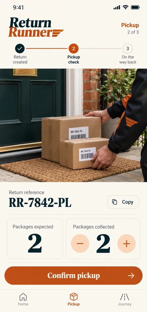 Return Runner parcel return pickup app: the packages actually collected at a stop
