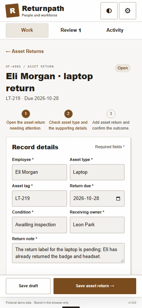Returnpath: editable business record and action