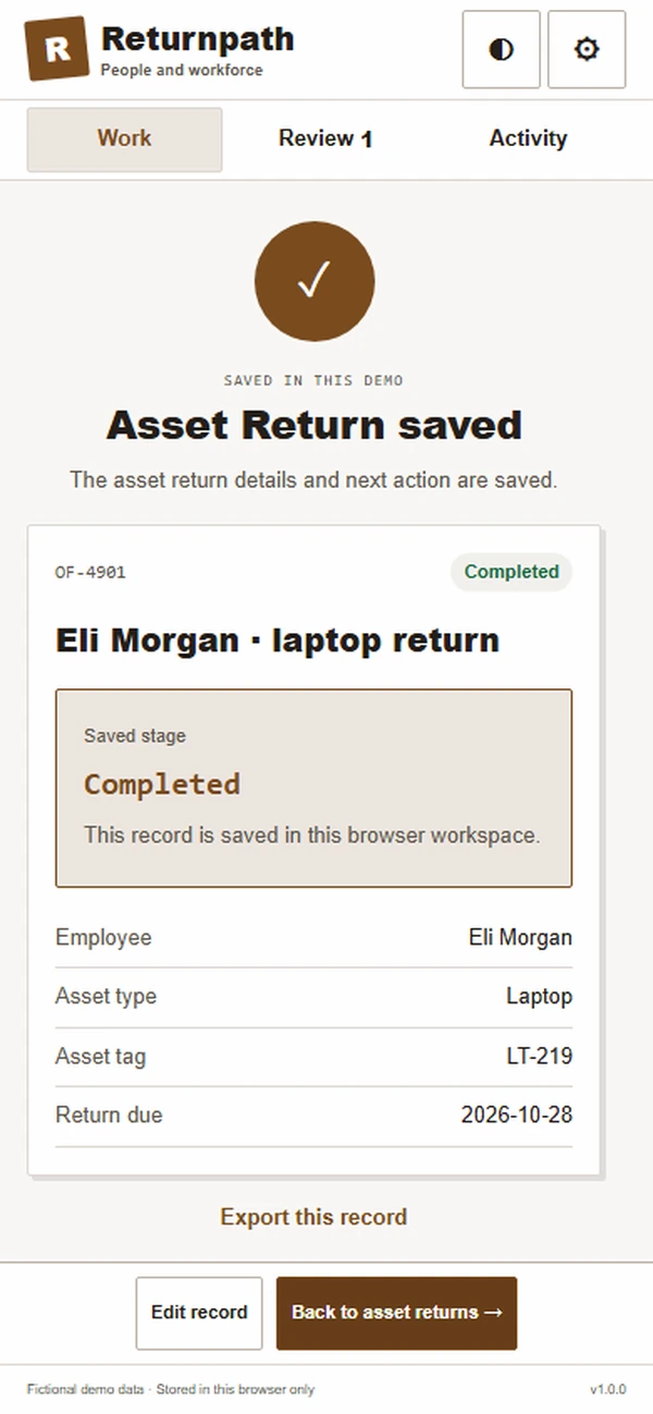 Returnpath: saved result with recorded details