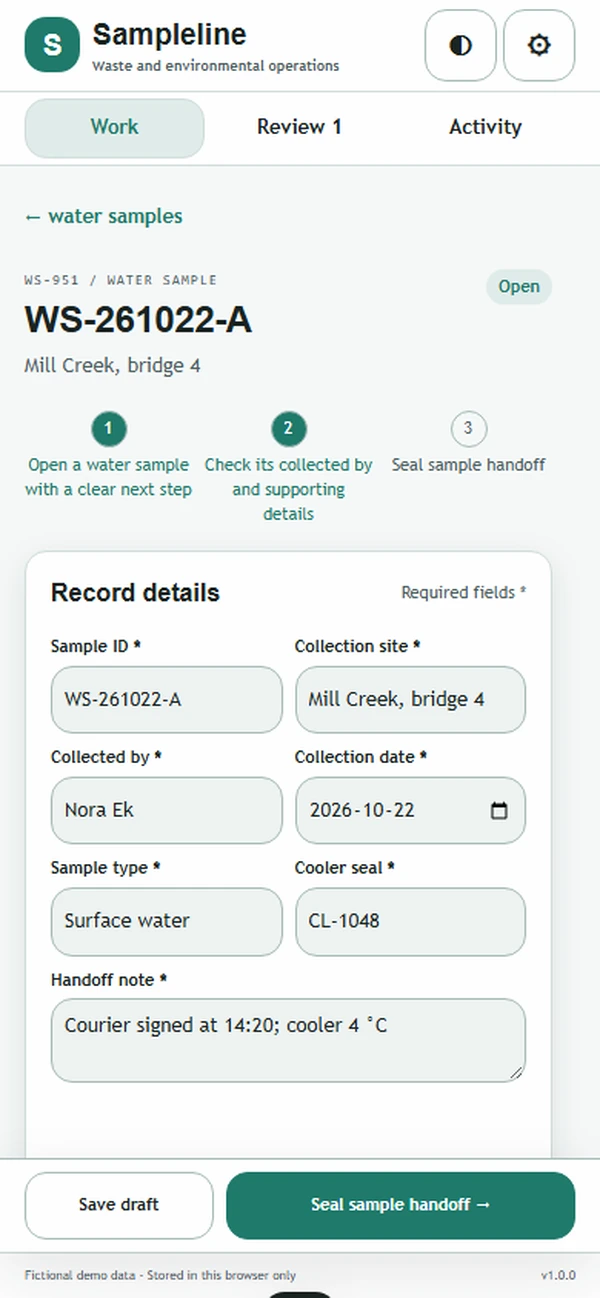 Sampleline: editable business record and action