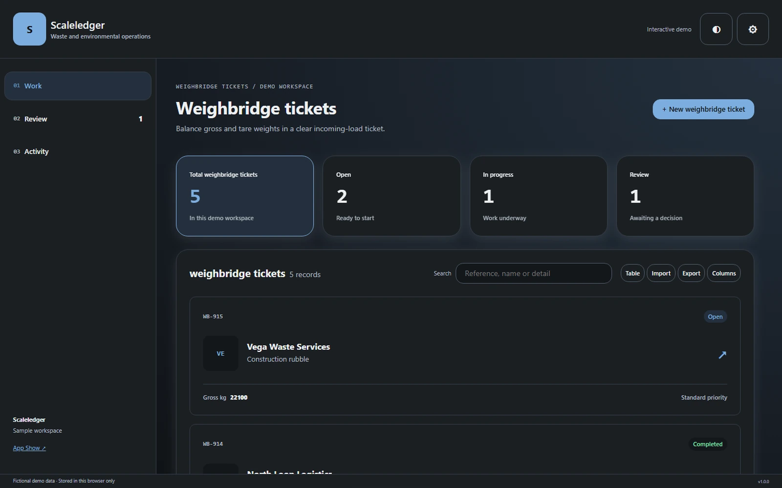 Scaleledger responsive pc workspace with sample business records.