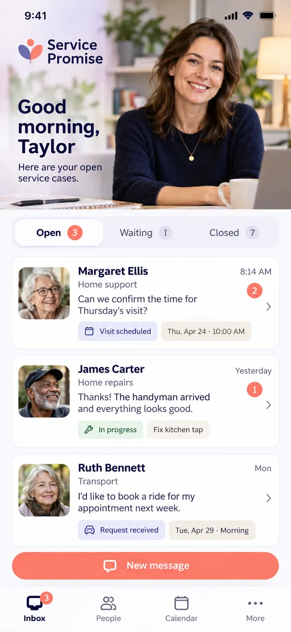 Service Promise customer aftercare app: open aftercare requests in one inbox