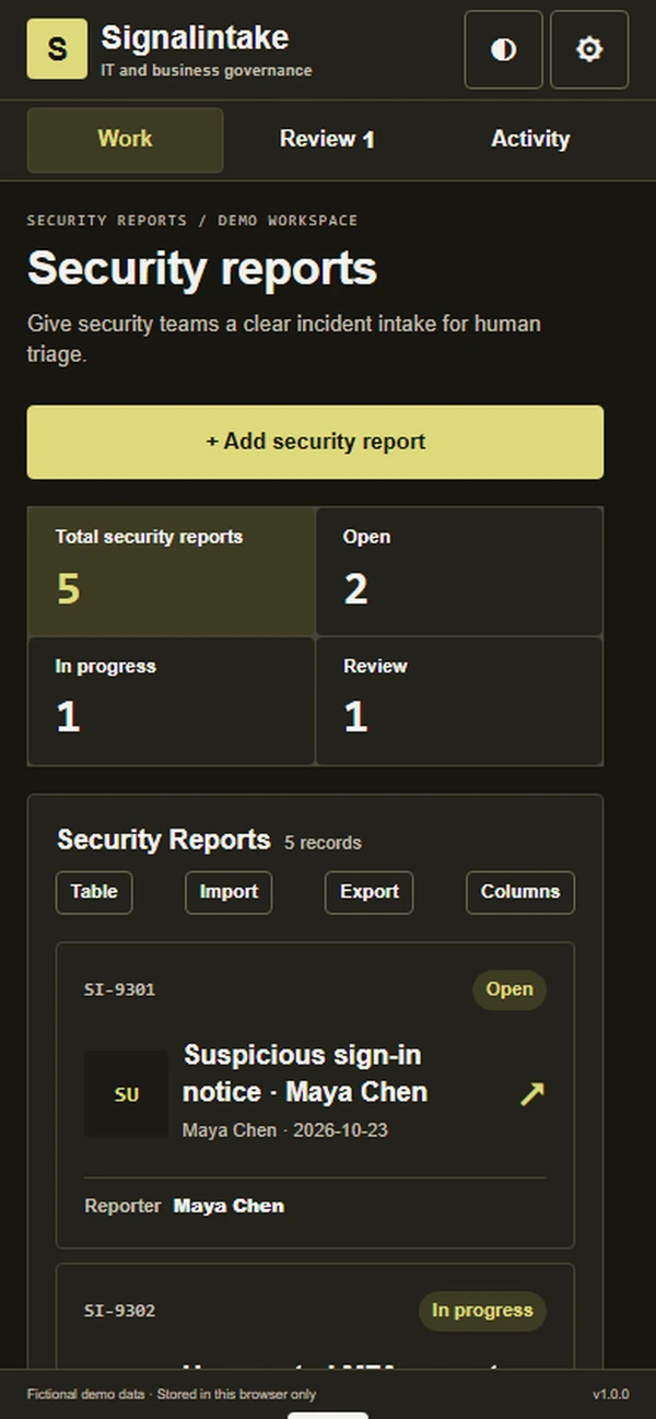 Signalintake: work queue with sample records