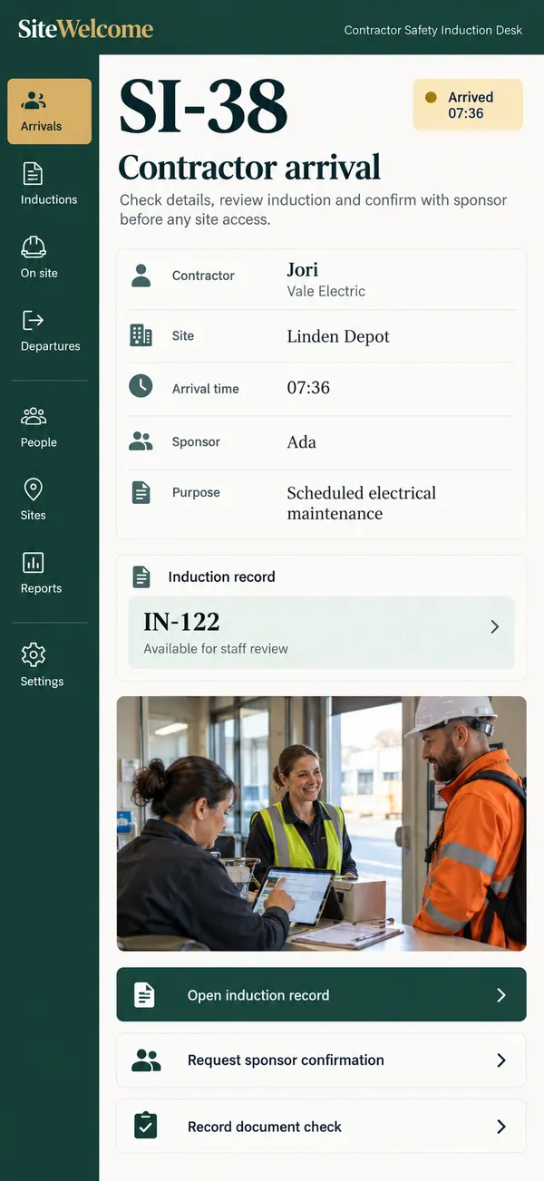 SiteWelcome contractor induction app: visit details and induction information brought together