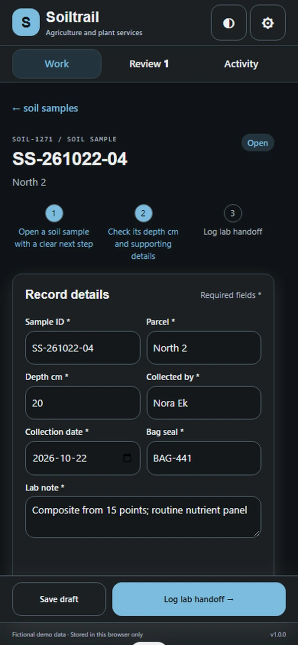 Soiltrail: editable business record and action