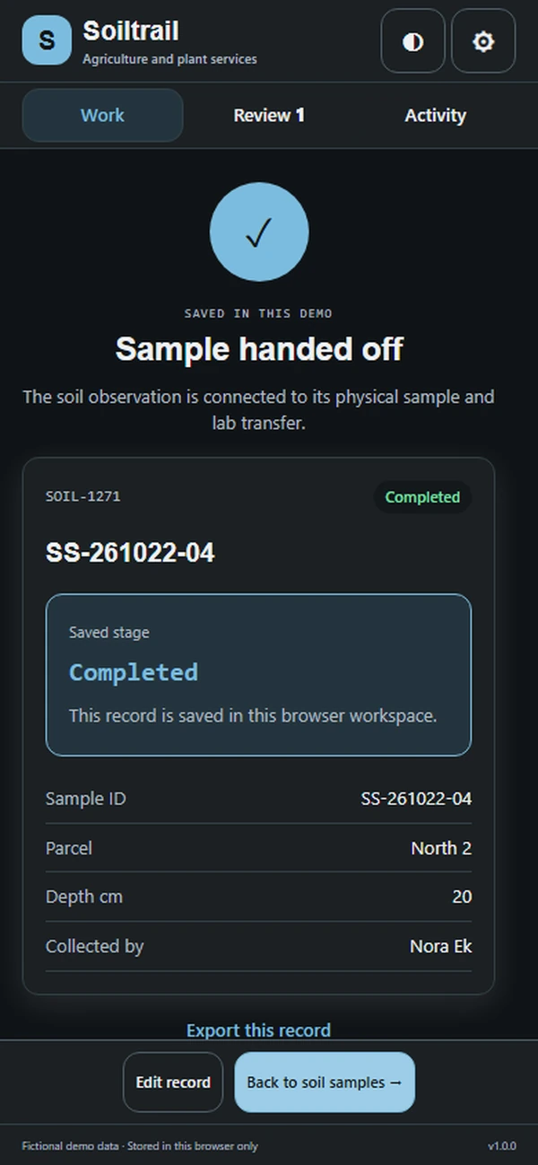 Soiltrail: saved result with recorded details