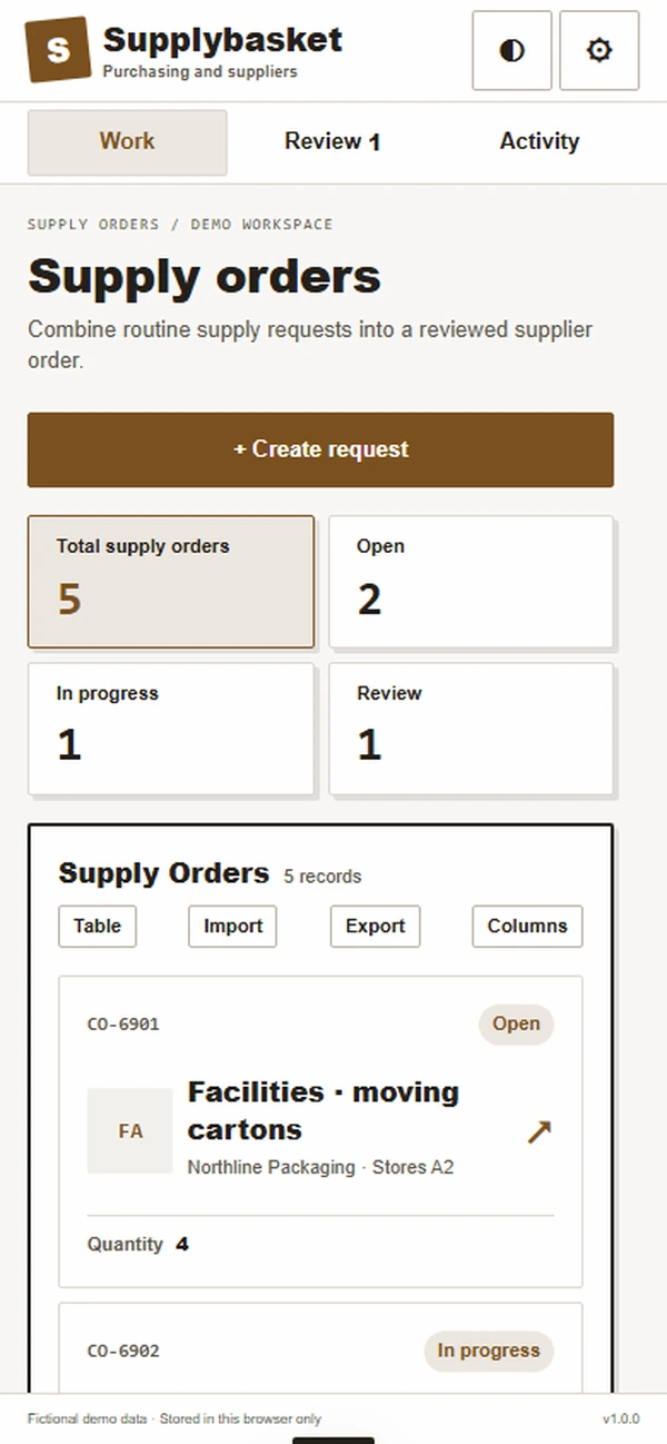 Supplybasket: work queue with sample records