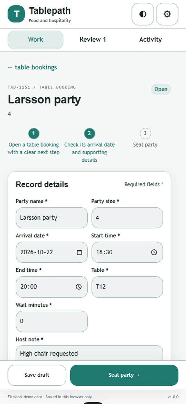 Tablepath: editable business record and action