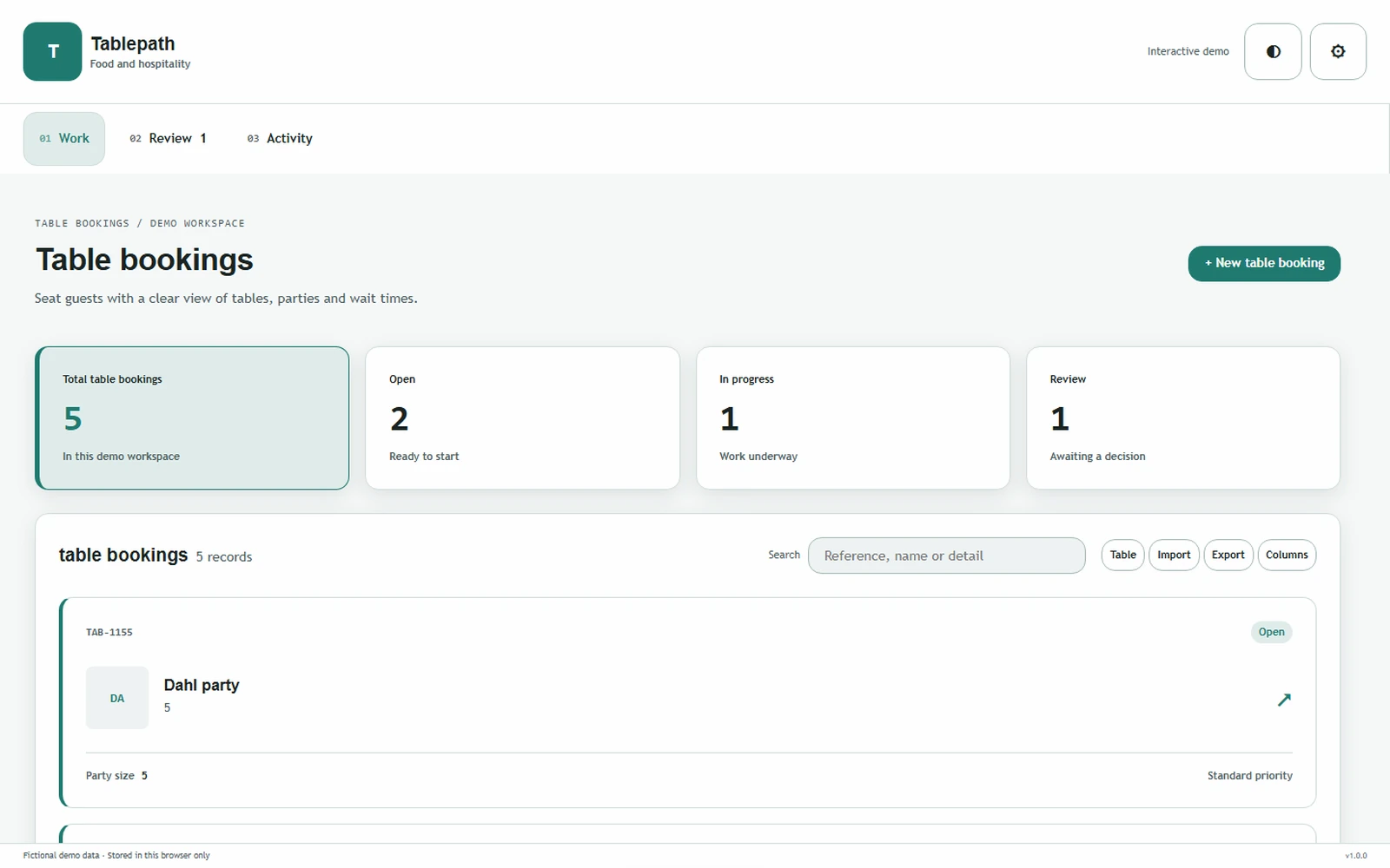 Tablepath responsive pc workspace with sample business records.