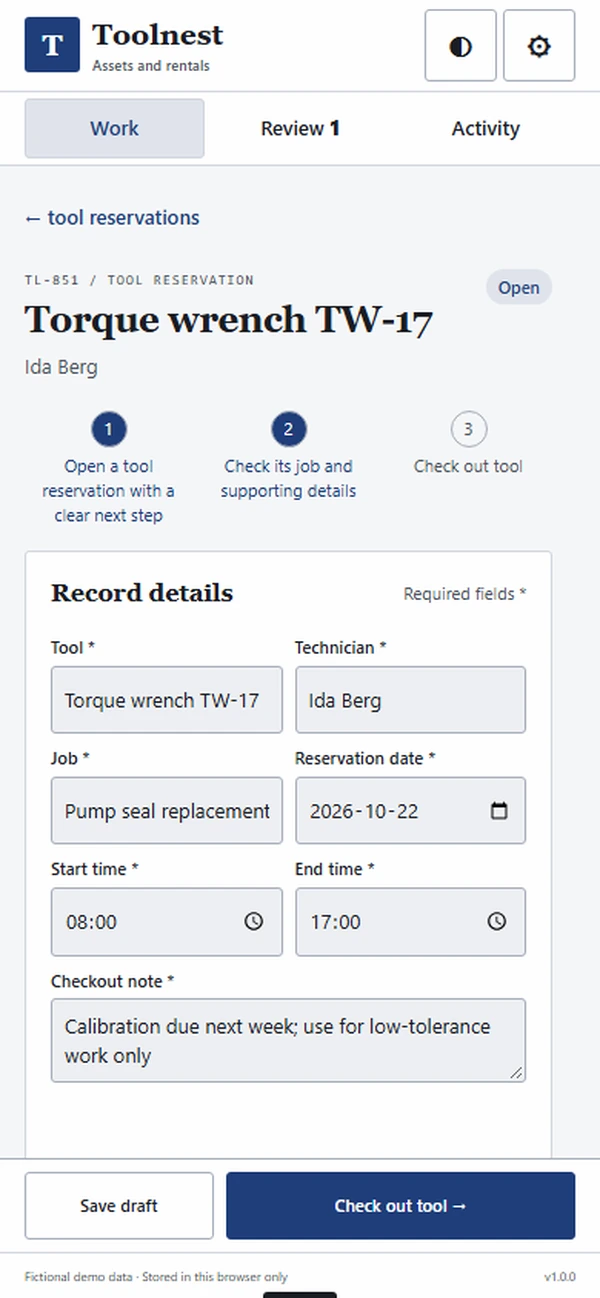 Toolnest: editable business record and action