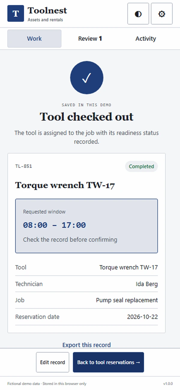Toolnest: saved result with recorded details
