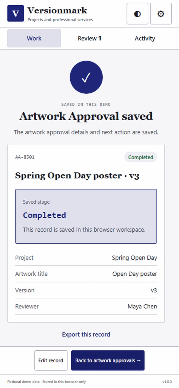Versionmark: saved result with recorded details