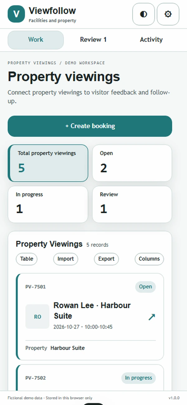 Viewfollow: work queue with sample records