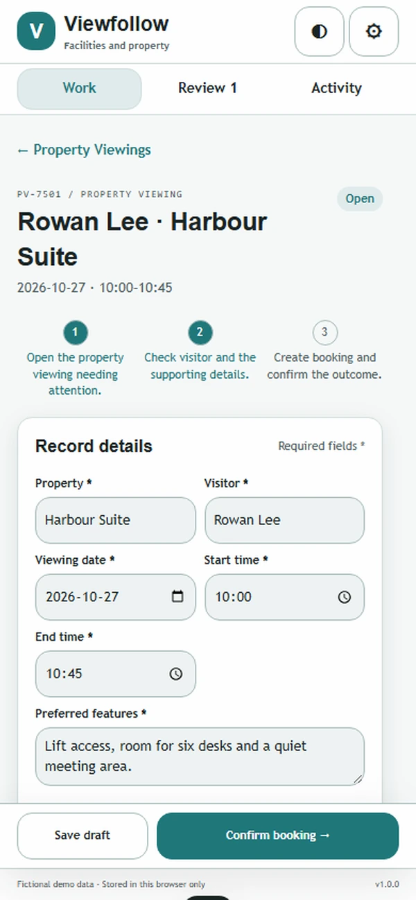 Viewfollow: editable business record and action