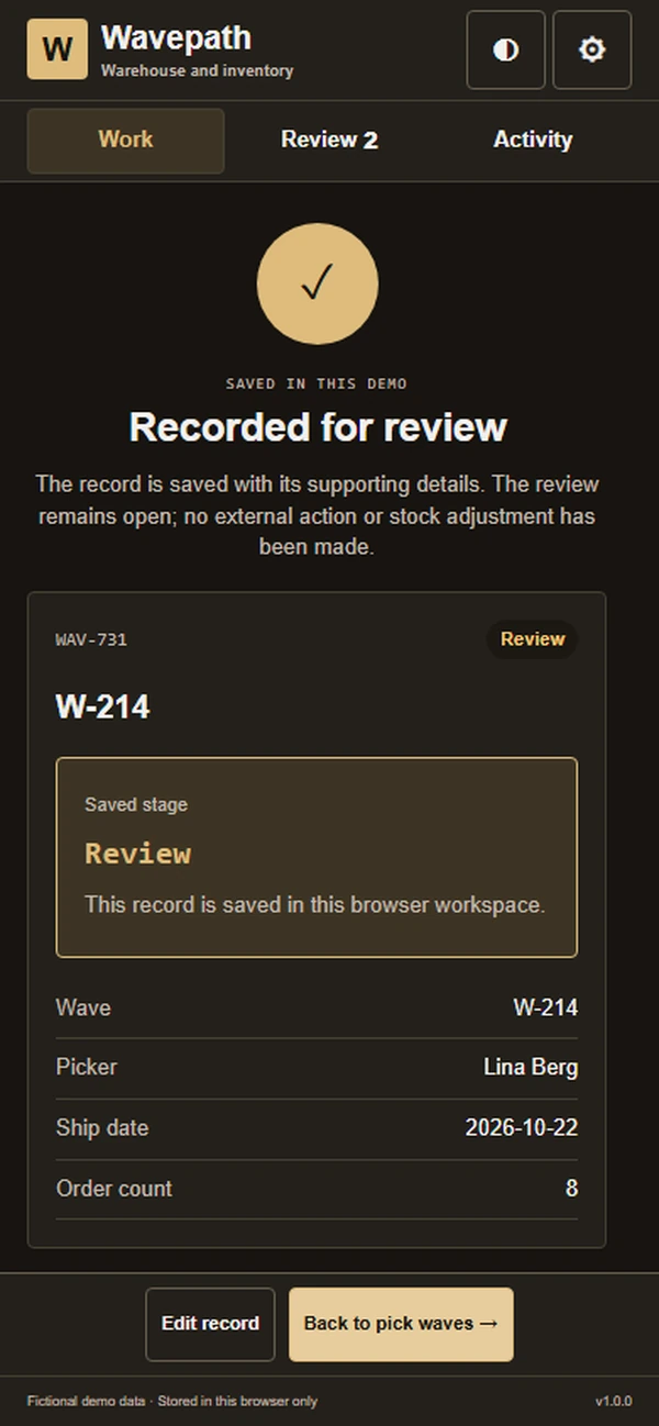 Wavepath: saved result with recorded details