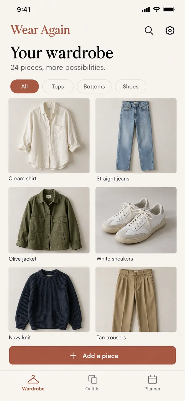 Browse clothes you already own by category.