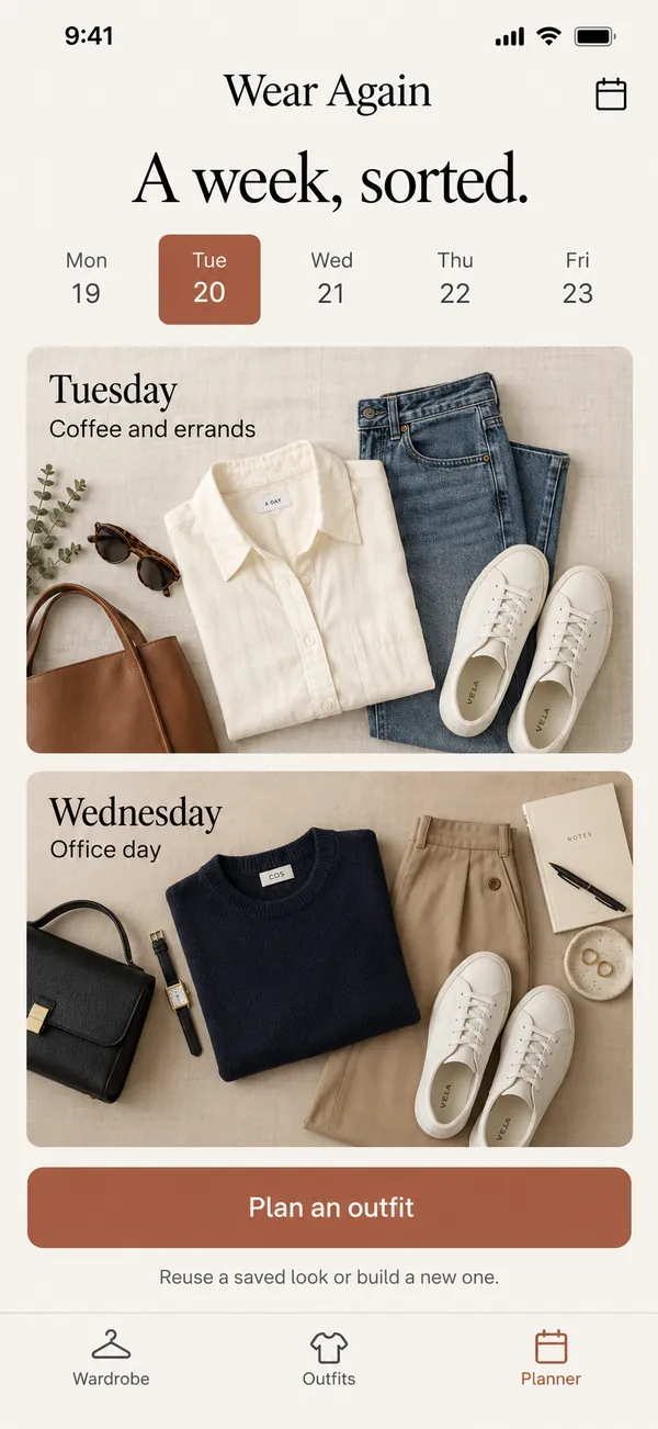 Assign saved looks to the days ahead.