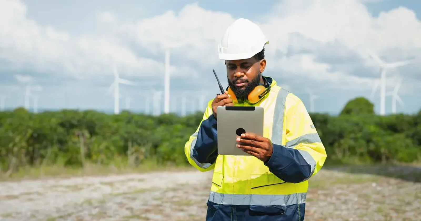 Inspector recording a check on a tablet on site