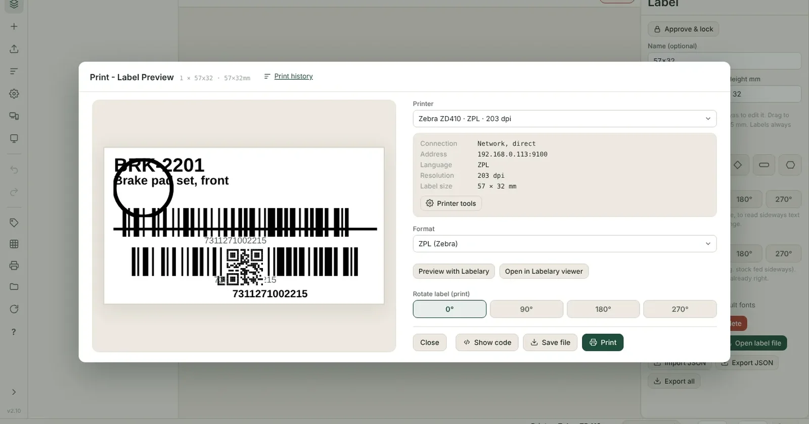 Printing a finished label template