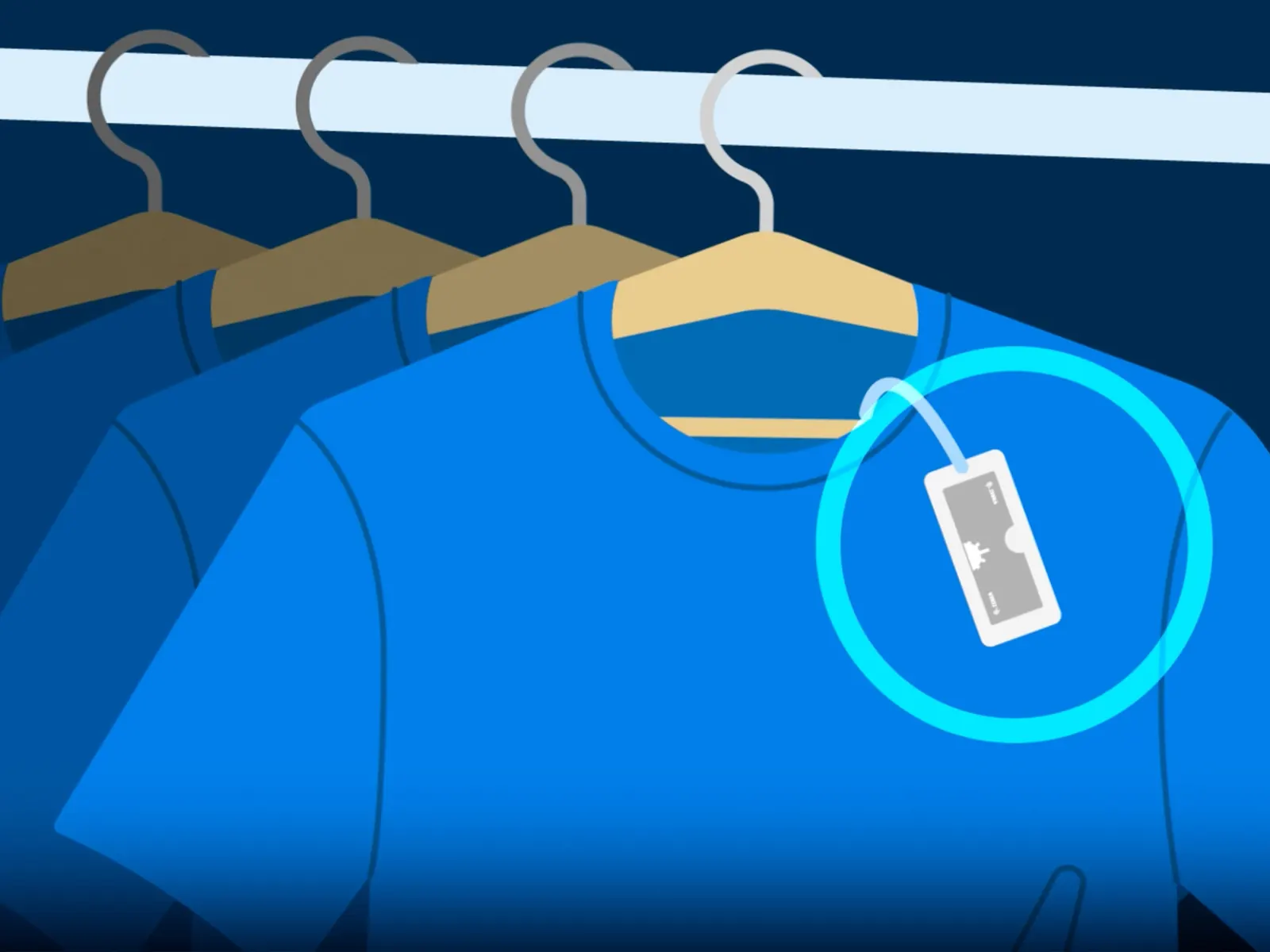 Illustration of an RFID tag on a shirt hanging in a store