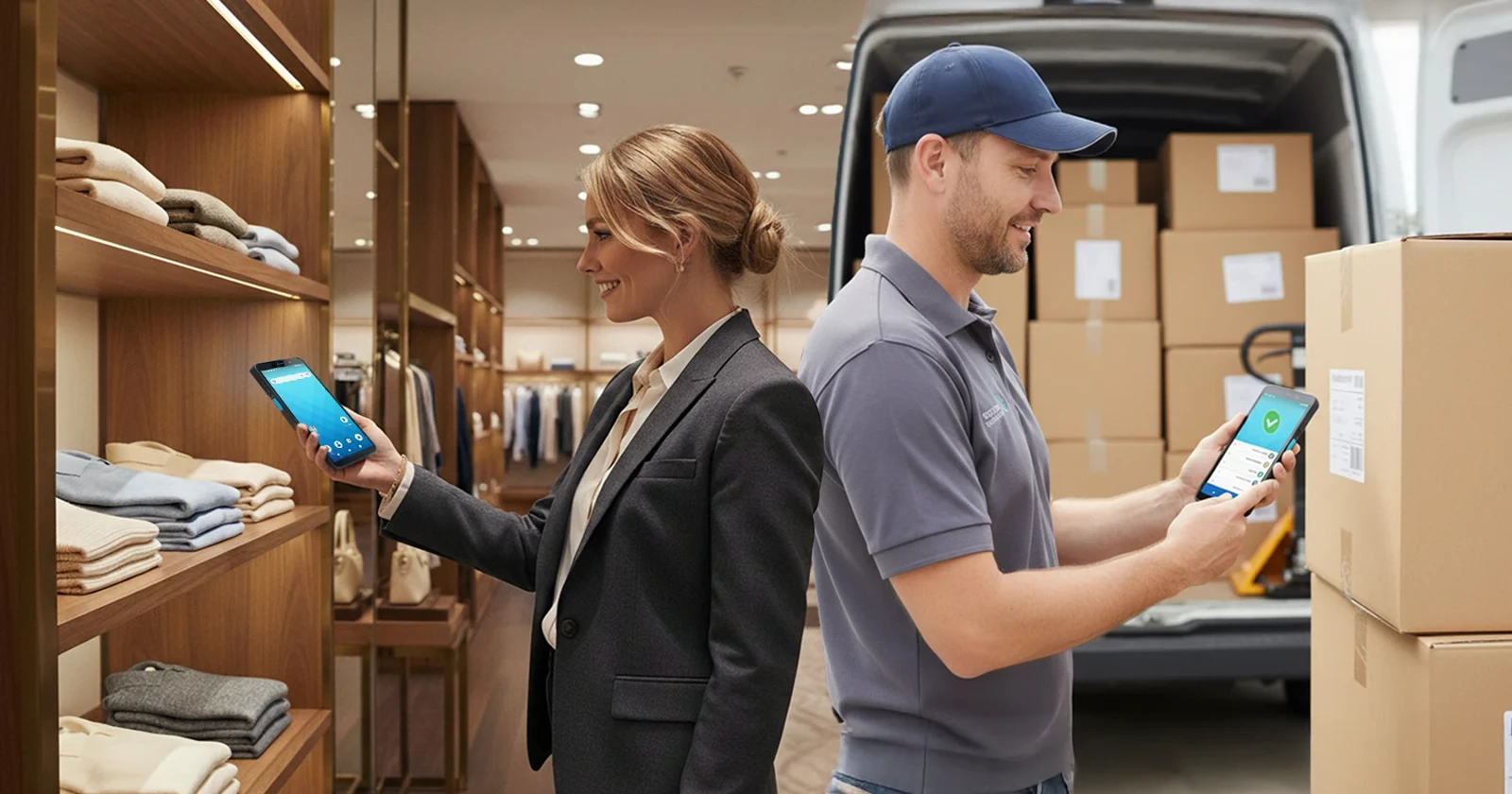 Unitech EA530 promotional retail and logistics montage