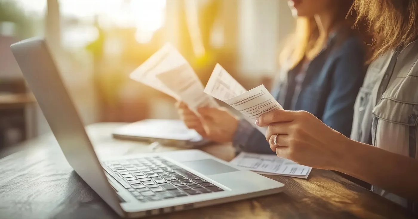 Order documents and a laptop being checked against each other