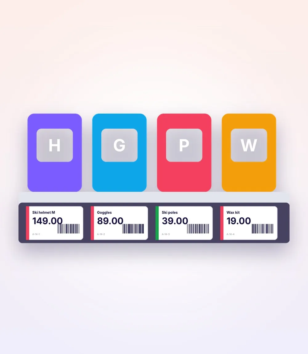 Shelf edge with printed price labels