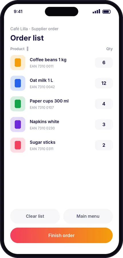Order list in the Raptool ordering app